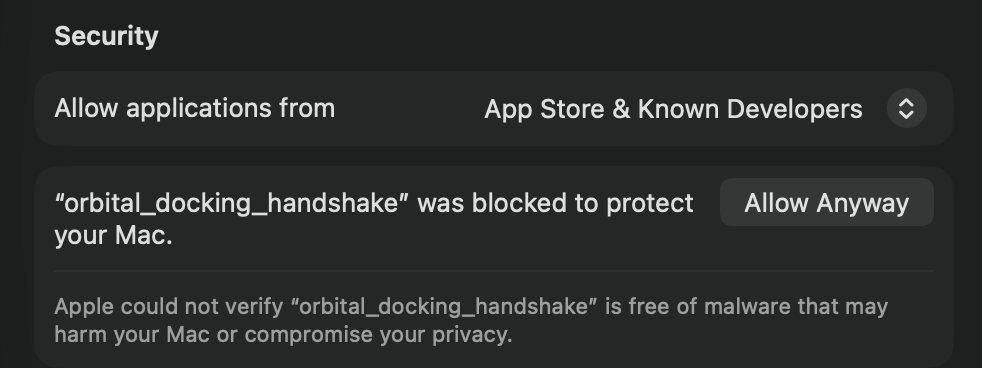 Privacy & Security – Allow Anyway