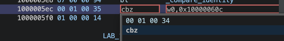 Changing cbnz to cbz