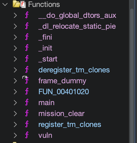 Ghidraβs function listing β symbols are intact